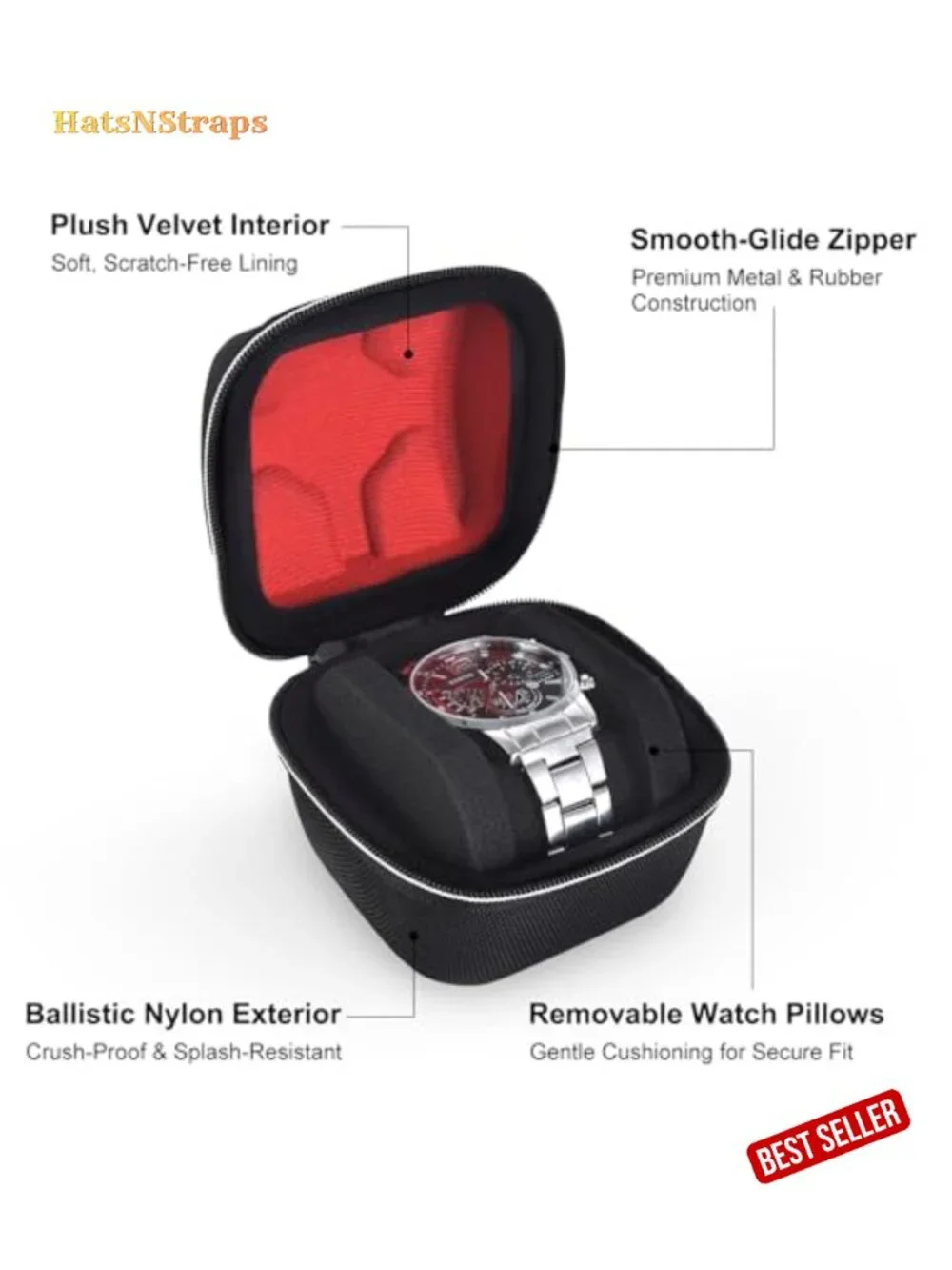 Hard Shell Watch Travel Case with Soft Interior & Pillow